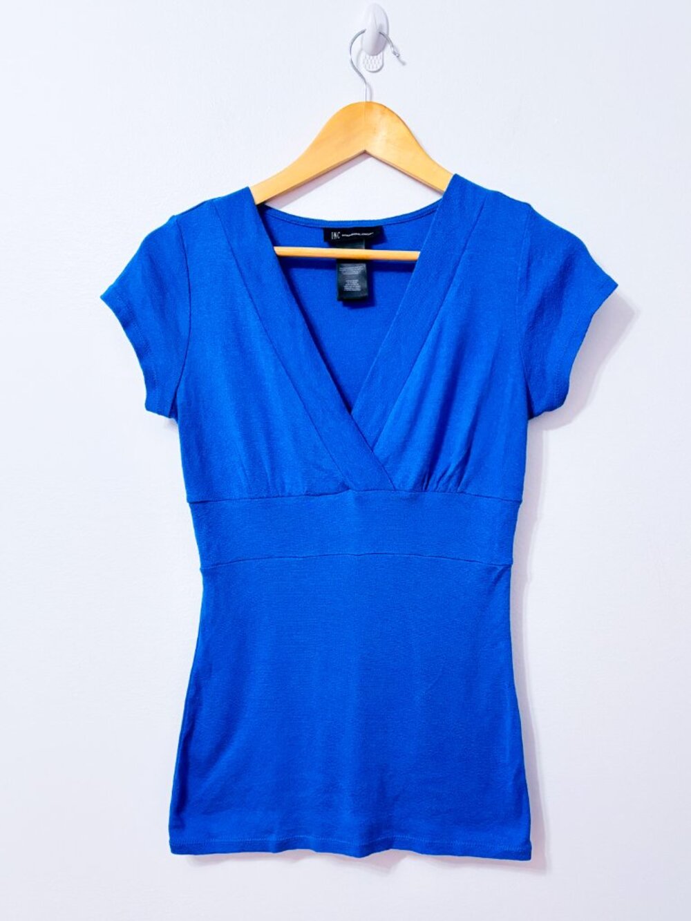 INC INTERNATIONAL CONCEPTS Royal Blue Faux Wrap Short Sleeve Top Medium